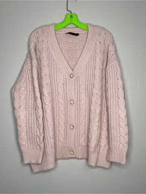 Jenni Kayne Cocoon Cable Knit Beige Alpaca Merino Wool Cardigan Sz M Oversized